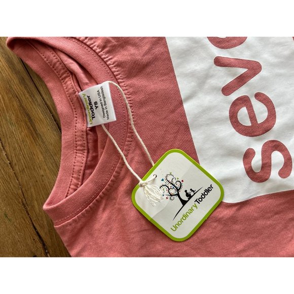 Birthday seventh Seven 7th birthday girls shirt small pink peach tee tshirt top - Picture 4 of 9